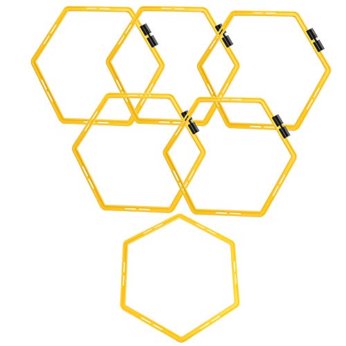 6Pcs Hexagon Agile Ring Set, Football Training Equipment, Hexagonal Step Ladder for Speed and Agility Drills, Bright Color PP Exercise Rings with Buckles for Sports