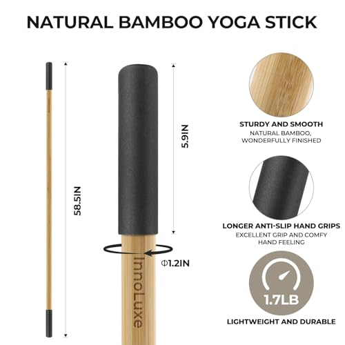 Mobility Yoga Stick for Home and Gym, Natural Bamboo Yoga Stick, Stretching Stick, Premium Stretch Bar with Comfy Grips, Physical Therapy Stick, Exercise Stick for Stretching, Workout Posture Corrector Stick