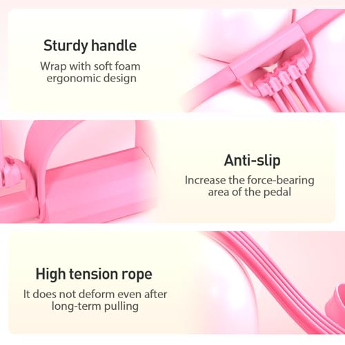 Pedal Resistance Bands with Handles, 2026 New 8 Tube Multifunction Tension Rope, Elastic Yoga Resistance Band, for Foot Pedal Pull, Back Stretch & Chest Expand, Portable Latex Fitness - color: Pink