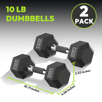 HANDBODE Hex Dumbbell Set, 2.5-65 lb Rubber Encased Exercise & Fitness Dumbbells, Weights Dumbbells Set of 2, Hand Weight for Strength Training - size: 10 lb, Pair, style: Rubber Handle