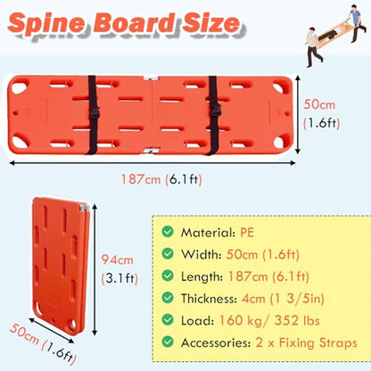 Foldable Spine Board Stretcher with Adjustable Straps for Emergency Rescue Immobilization