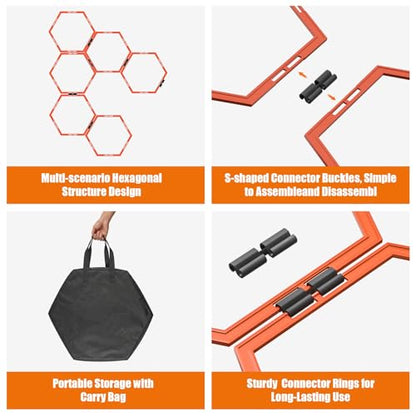 6PCS Hex Agility Rings, Speed Rings, Premium Hexagon Rings with Carry Bag, Portable Agility Hurdles Ladder for Agility Footwork Training
