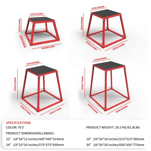 Steel Plyometric Platform and Jumping Box, Anti-Slip Exercise Step Up Box for Strength and Conditioning Training, Durable Home Gym Plyo Box