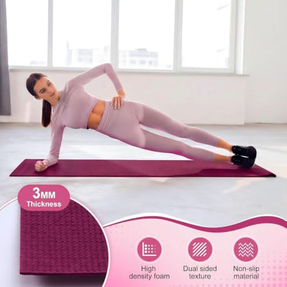Funtery 3 mm Thin Yoga Mats Bulk, 68 x 24 in - color: Boysenberry