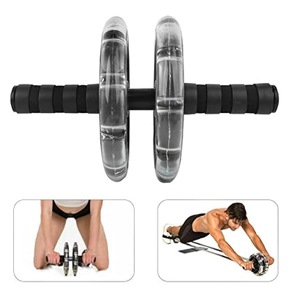 Fitness Roller with Dual ABS Wheels and Pull Strap Set, Abdominal Exerciser for Core Workout, Quiet Double Bearing Ab Roller with Knee Pad and Removable Handles for Home Gym Use