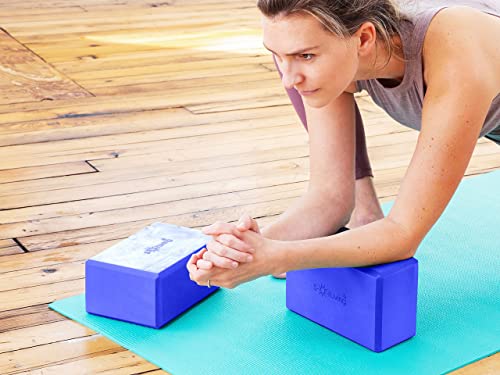 Sol Living Yoga Blocks 2 Pack High Density EVA Foam Yoga Cushion Stretching Pilates Meditation Exercise Equipment Support Deepen Poses Odor Free Non Slip Yoga Accessories - 4" x 6" x 9"- Blue - color: Blue