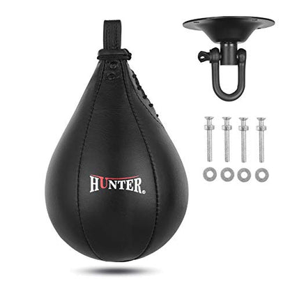 Hunter Leather Speed Bag for Boxing, Premium Cowhide Punching Speed Bag with Swivel, Lightweight Bladder for Fast Rebounds & Reflex Training