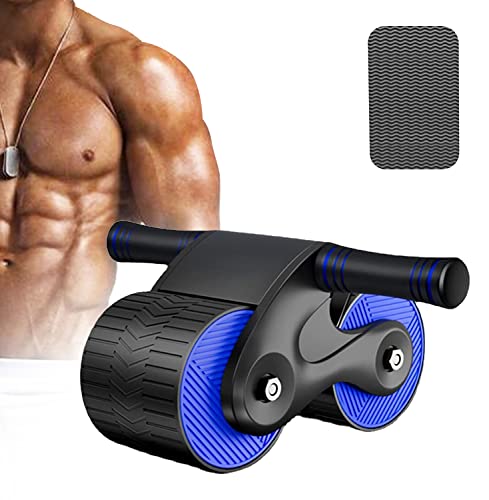 Ab Wheel Roller Automatic Rebound with Knee Pad Mat,Core Muscle Ab Trainer,Double Round Abdominal Muscle Wheel,Ab Workout Exercise Wheel Equipment for Male Female Beginners Lose Weight
