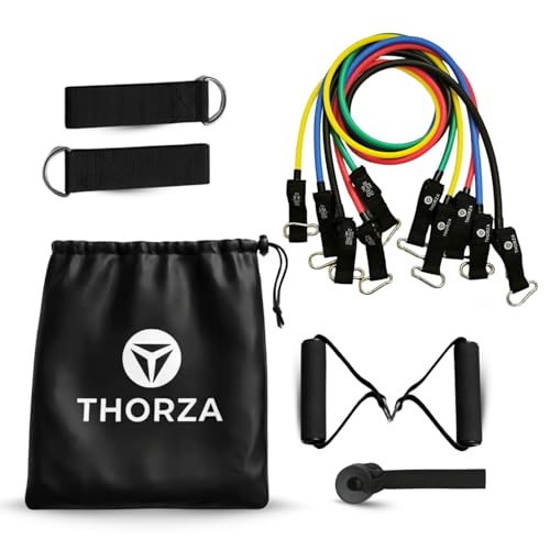 11-Piece Full Body Strength Training with Resistance Bands Set - 5 Levels Tube Exercise Bands, Without Latex TPE Resistance Band - Door Anchor, Handles, Ankle Straps & 1 Bag