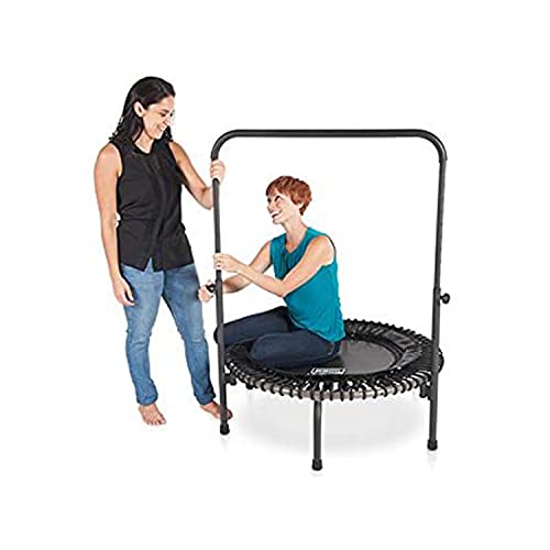 JumpSport 350 Indoor Portable Lightweight Safe Stable Heavy Duty 39-Inch Fitness Trampoline with Handle Bar Accessory, and Workout DVD, Black