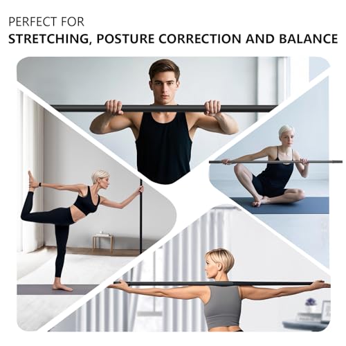 Yoga Stick 5ft, Adjustable Stretching Stick with 4 Steel Rods, Non-Slip Handle and Exercise Guide for Stretching and Exercise Physical Therapy, Pilates, Multi-Functional Fitness Stick.