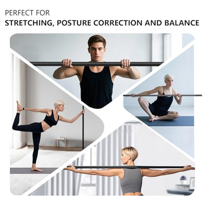 Yoga Stick 5ft, Adjustable Stretching Stick with 4 Steel Rods, Non-Slip Handle and Exercise Guide for Stretching and Exercise Physical Therapy, Pilates, Multi-Functional Fitness Stick.