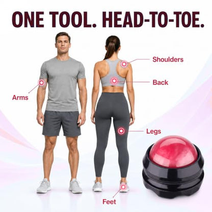 Manual Massage Ball Roller for Neck, Shoulder & Foot Pain - Pink Handheld Self Massage Tool for Essential Oils & Lotion - color: Pink