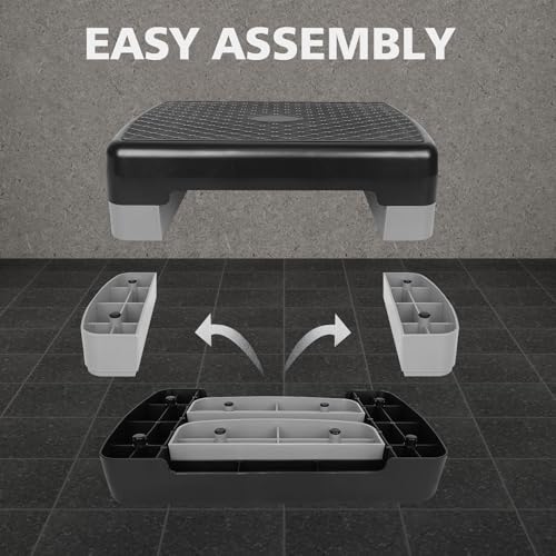 18'' Adjustable Aerobic Step Platform, Adjustable Fitness 4-6in Exercise Stepper Workout with 2 Risers, Aerobics Stepper Workout Stepper for Home Gym Cardio Strength & Training