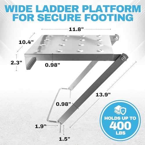 Universal Ladder Platform Attachment 11.8" x 10.4", 400 LBS Capacity, Non-Slip Aluminum Alloy, Fits All Ladder Types, Adjustable Height Mount for Painting, HVAC & Electrical