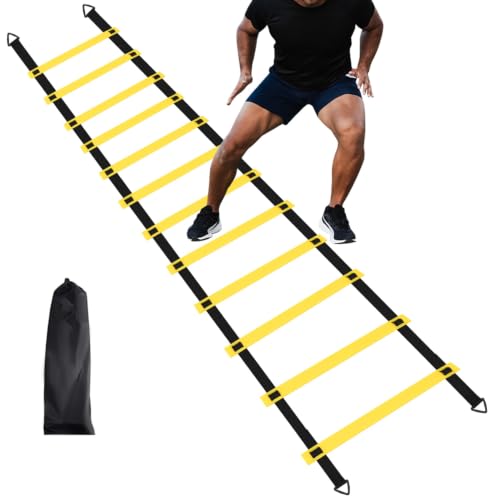 12 Rungs Agility Ladder Set, Training Ladder with Steel Stakes and Carry Bag for Soccer, Speed Fitness Feet Training - color: 1 Pack-Yellow