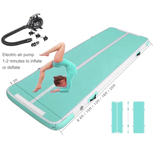 Inflatable Air Gymnastics Mat Training Mats 4 inches Thickness Inflatable Gymnastics Tracks With Pump For Home Use/Training/Cheerleading/Yoga/Water - color: Green+White
