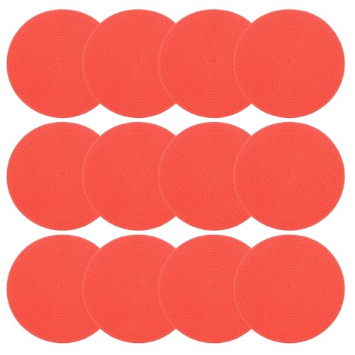 4 Inch Poly Spot Markers, 12Pcs Non Slip Rubber Floor Dots with Storage Bag Flat Agility Cones for Sports Training Basketball Football, Red