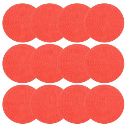 4 Inch Poly Spot Markers, 12Pcs Non Slip Rubber Floor Dots with Storage Bag Flat Agility Cones for Sports Training Basketball Football, Red