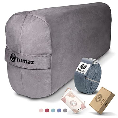 Tumaz Yoga Bolster Set - Rectangular Bolster Pillow for Restorative Yoga, Soft Meditation Pillow with Carry Handle and 8-Feet Strap, Machine Washable Cover