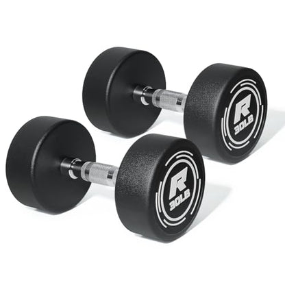 RitFit 5-250 LBS PVC Encased Round Dumbbell sets with Knurled Handle and Optional Rack, Strength Training Equipment for Home Gym - style: 30LB×2