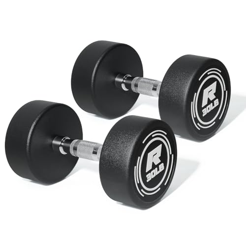 RitFit 5-250 LBS PVC Encased Round Dumbbell sets with Knurled Handle and Optional Rack, Strength Training Equipment for Home Gym - style: 30LB×2