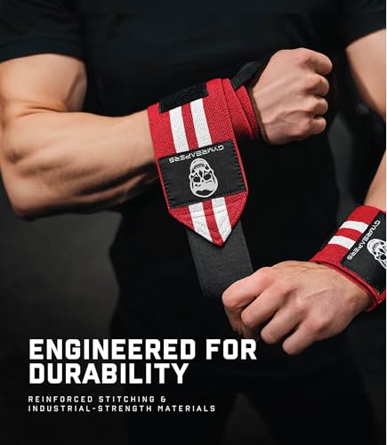 Gymreapers Weightlifting Wrist Wraps (IPF Approved) Professional Quality Wrist Support with Heavy Duty Thumb Loop - Best Wrap for Powerlifting Competition, Strength Training, Bodybuilding - color: Red/White