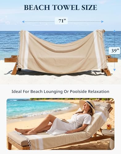 LANE LINEN Beach Towel 4 Pack, Oversized Beach Towels for Adults - Beige - color: 02: Beige, size: Pack of 4