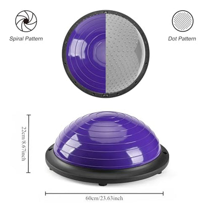 Half Balance Ball Trainer, Half Yoga Exercise Ball with Resistance Bands and Foot Pump, Balance Trainer for Stability Training, Strength Exercise Fitness, Home Gym Workout Equipment - color: Purple