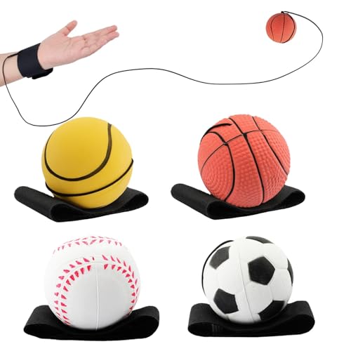 SAYAYA 4/8/16/32 Wrist Return Ball on a String 2.36 Inches Rebound Sport Balls with Elastic Strap Baseball Soccer Tennis Practice Party Favors, Wrist Exercise and Fun Play for Kids & Adults - color: Sport Ball, style: 4