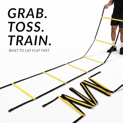 SOFTSOUL Tangle Free Agility Ladder, 12 Fixed Rungs, Heavy Duty Speed & Footwork Training Ladder for Football Soccer Basketball Drills, Portable Exercise Ladder for Kids, Youth & Adults
