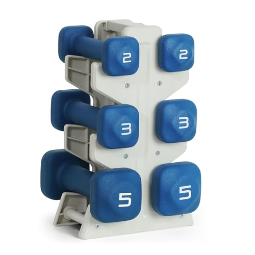 Tone Fitness Neoprene Dumbbell Set with Storage Rack – Non-Slip, Anti-Roll Hand Weights for Home Gym Workouts | 20 lb, 32 lb, 50 lb, 60 lb & 100 lb Options - color: Blue, size: 20 lb Set