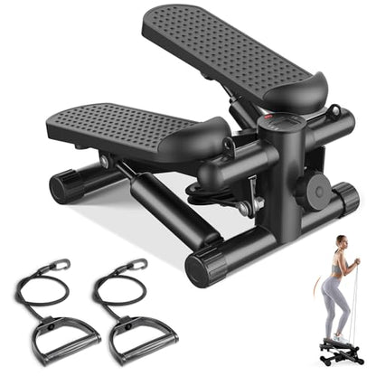 Sweetcrispy Mini Stair Steppers with Resistance Bands for Exercise at Home, Portable Exercise Twist Stepper Machine for Full Body Workout, 300LBS Capacity