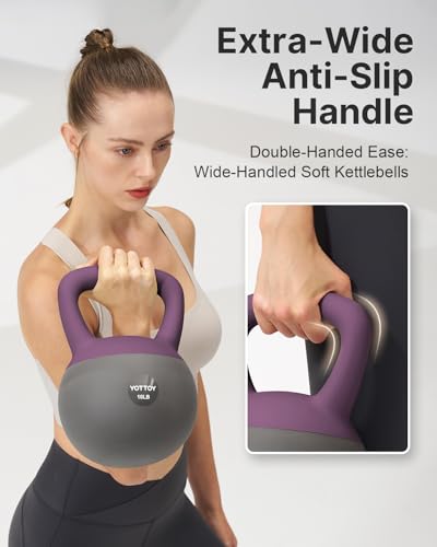 YOTTOY Soft Kettlebell, Set for Strength Training Kettlebells & Home Workouts, Soft-Sided Cushioned Base, Wide-Handle - Ideal for Men, Women, & Beginners - color: 15LB-Purple