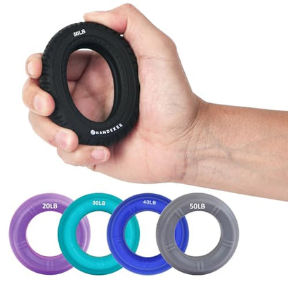 Hand Grip Strengthener, Grip Strength Tranier and Finger Excerciser, Silicone Hand Stretcher Rings for Athletes, Stress Relief, Physical Therapy, 8 Resistance Levels, 5 Pack