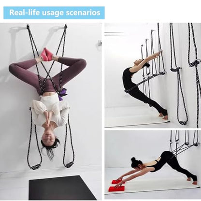 Upgraded Yoga Wall Ropes, Extra Thick Cotton Yoga Strap with Reinforced Knots, Durable Yoga Inversion Ropes for Flexibility Training, Suitable for Yoga Studio, Home Gym