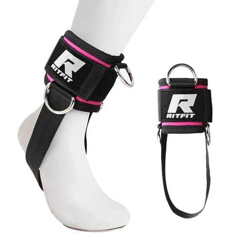 RitFit Kickback Ankle Straps Padded Ankle Strap for Cable Machine,Strong Hook and Loop,Reinforced 3 D-Ring, Adjustable Comfort fit Neoprene - Premium Ankle Cuffs to Enhance Abs, Glute & Leg Workouts - color: Pink