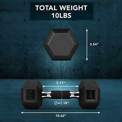 Yes4All Rubber Grip Encased Hex Dumbbell – Hand Weights With Anti-Slip 5-50 LBS Single - color: B. 10 Pounds