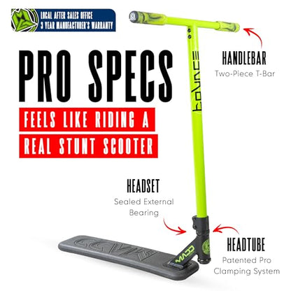 Bounce Trampoline Pro Scooter for Tricks – Real Headtube, Pro T-Bar, Foam Deck – Indoor & Outdoor Stunt Practice – Madd Gear