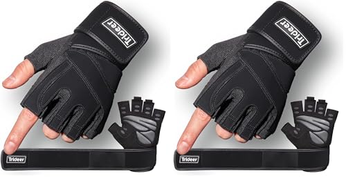 Trideer Workout Gloves for Men, Weight Lifting Gloves with Wrist Wrap Support, Full Palm Protection & Extra Grips for Weightlifting, Exercise, Cross Training, Fitness, Pull-up - color: Black-Wrist, size: Large (Pack of 2)