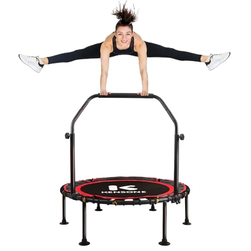 40/48" Foldable Rebounder Trampoline for Adults with Bungee, 450/550 LBS Quiet Indoor Mini Trampoline for Adults Fitness, Gym Workout, Home Exercise - color: Red, size: 40" U-Bar