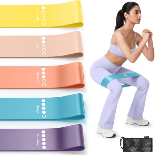 Resistance Bands for Working Out, 5-Pack Elastic Loop Exercise Bands for Strength Training Stretching, Home Gym Equipment for Pilates Yoga Physical Therapy, Leg Glute Arm Workout Kit for Women Men - color: Pastel