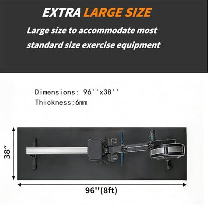 ZENY Large Exercise Equipment Mat 96"x38" - Heavy Duty Floor Protection for Treadmill, Bike & Elliptical, 6mm Thick Non-Slip Shock Absorbing Gym Mat