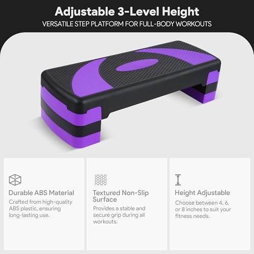 BalanceFrom 31-inch Aerobic Step Platform Trainer with 3 Adjustable Risers - color: Purple