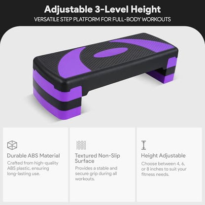 BalanceFrom 31-inch Aerobic Step Platform Trainer with 3 Adjustable Risers - color: Purple