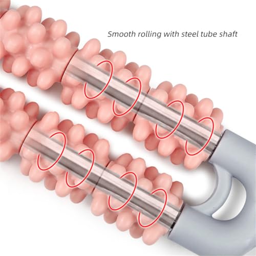 Muscle Roller Stick for Athletes, Leg Back Shoulder Double Row Massage Stick Deep Tissue Trigger Point & Myofascial Release Tool for Relief Muscle Soreness, Cramping & Tightness (Pink) - color: Pink
