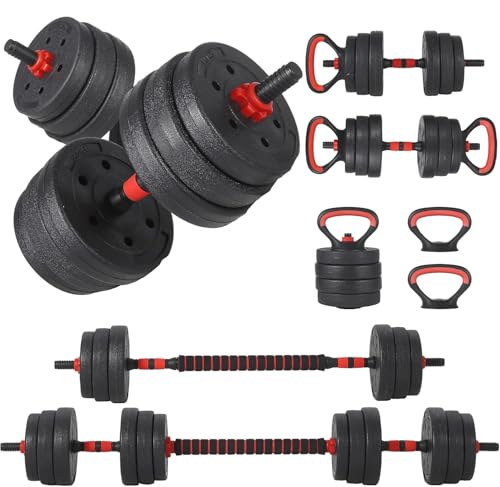 Adjustable Dumbbells Set of 2,Free Weight Set with Connector,Used as Barbell, Kettlebells, Push up Stand, Weight Plate, Fitness Exercises for Home Gym Suitable Men/Women - color: Red90lbs(45lbs*2)