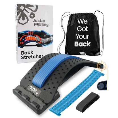 Just A Feeling Back Stretcher Lower - Lumbar Support & Back Cracker w/Silicone & Foam Pads - Spinal Decompression Device for Sciatica, Herniated Disc, Back Popper for Back Pain w/Chair Strap - color: Classic Blue Edition
