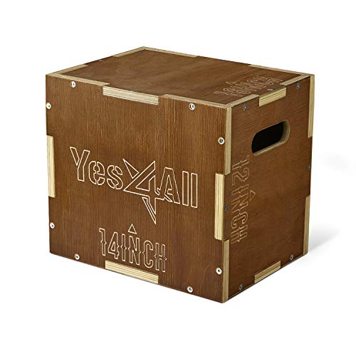 Yes4All Plyo Box, 3-in-1 Wooden Box Jumps for Home Gym, 450 lbs Boxes Step Up with Smooth Edges & Wide Built-in Handles for Jumping, Strength Training, Lunges, Squats, Dips - color: B. Wood - Espresso, style: 16" x 14" x 12"