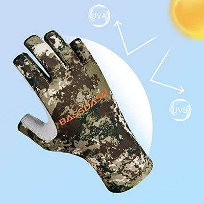 Bassdash ALTIMATE UPF 50+ Sun Protection Fingerless Fishing Gloves Men - color: ALTIMATE I - Grunge Camo, size: Large